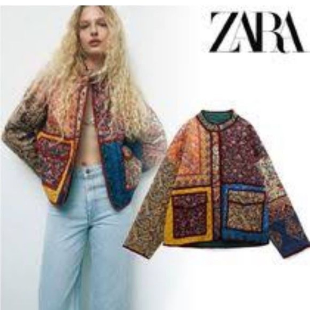 NWT Zara Patchwork paisley Floral Quilt Jacket Extra small